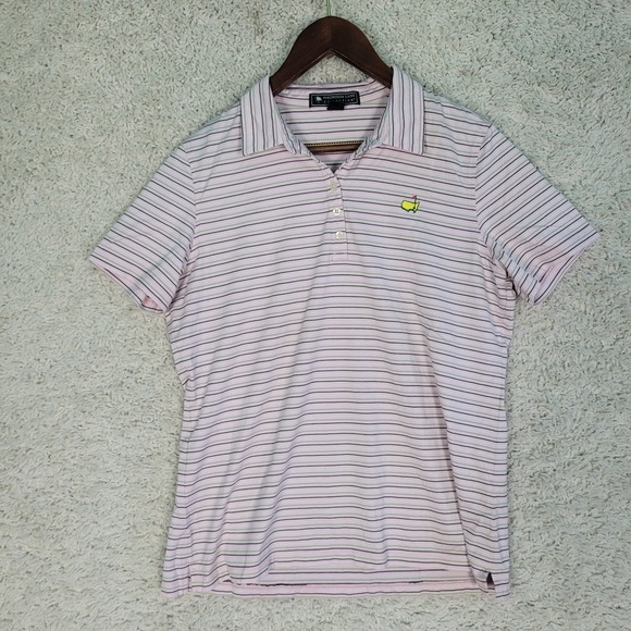 Magnolia Lane Other - Magnolia‎ Lane Masters Polo Shirt Women's Size L Large Pink Striped Short-Sleeve